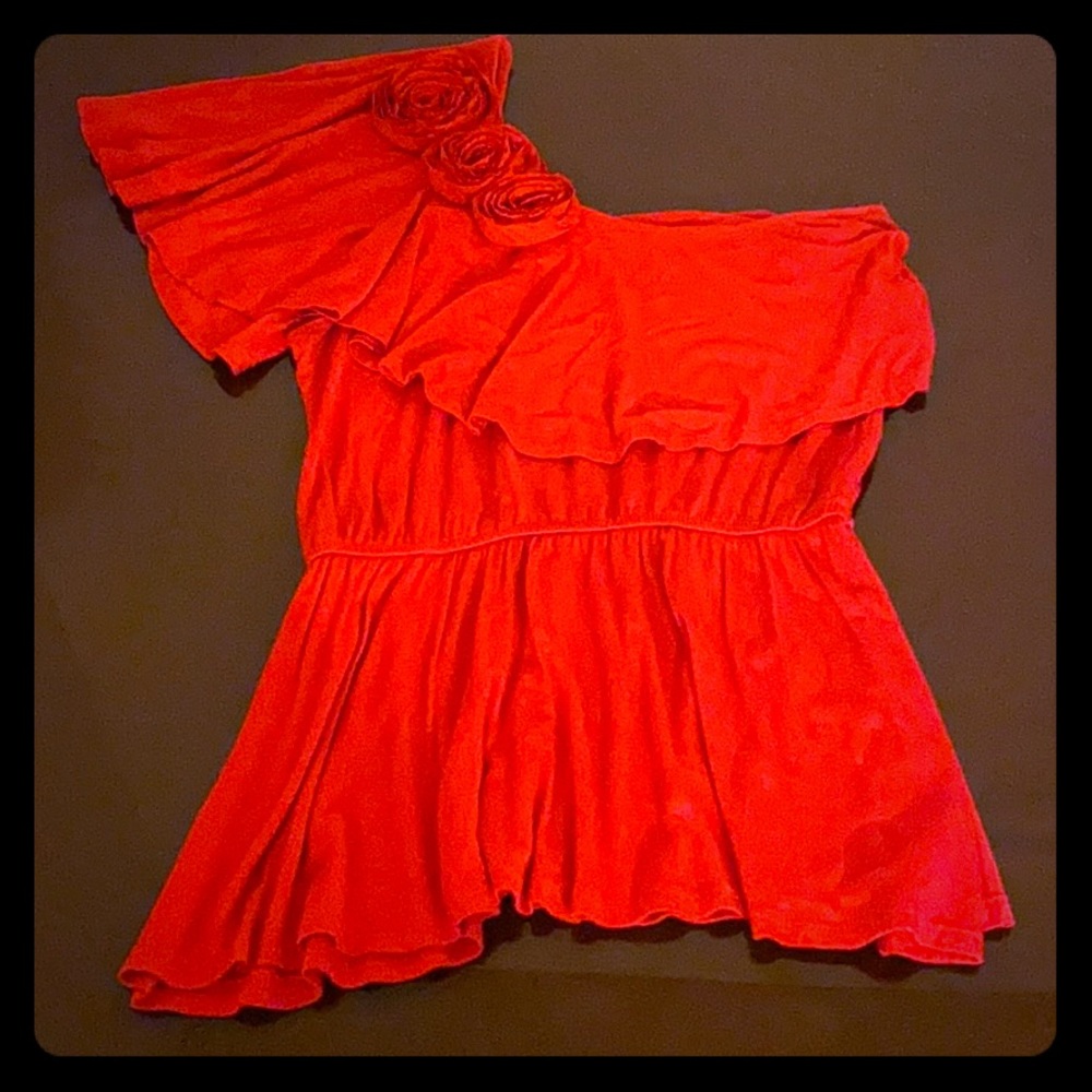 One Shoulder Red Roses Shirt